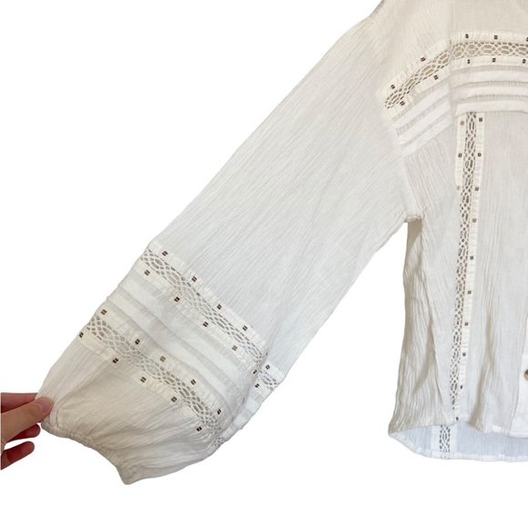 Free People Summer Stars White Cream Button Down Long Billowy Sleeve Size Medium - Picture 7 of 11